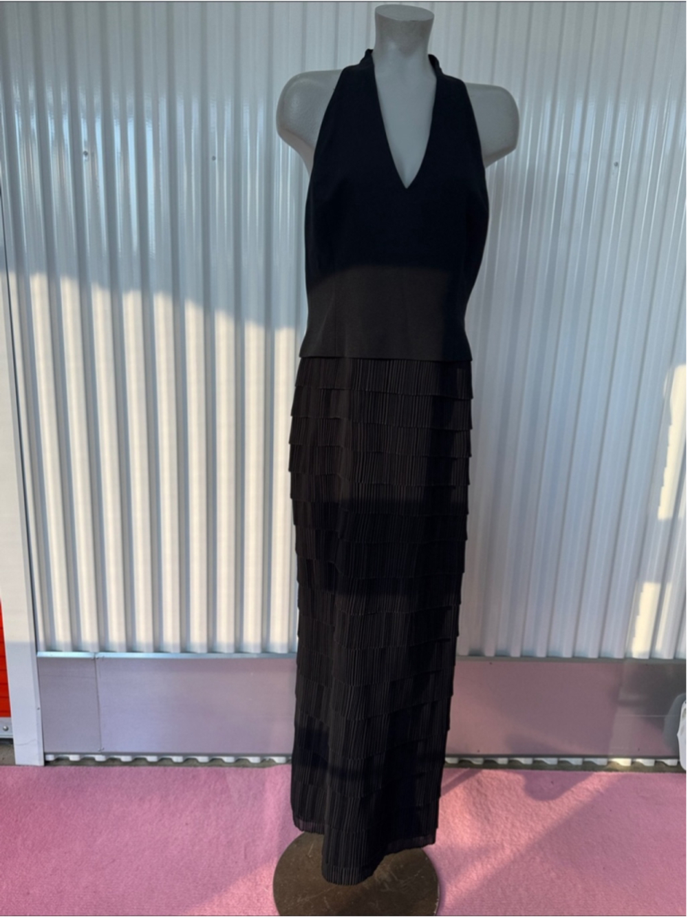 Daymor Couture Black Halter Pleated Evening Gown | Size 12